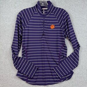 Cutter & Buck Clemson Tigers DryTech 50+ Purple Striped Quarter Zip‎ Mock Neck S